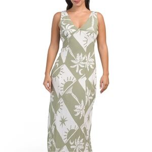 Tropical Palm Green and White Maxi Dress